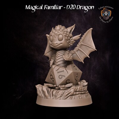 D20 Dragon from Lubart's Magical Familiars set. Total height apx. 34mm. Unpainted resin miniature - image3